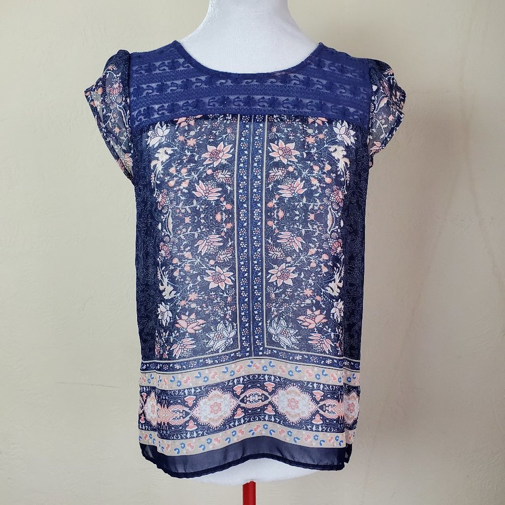Sweet Wanderer Blue Floral Top Small